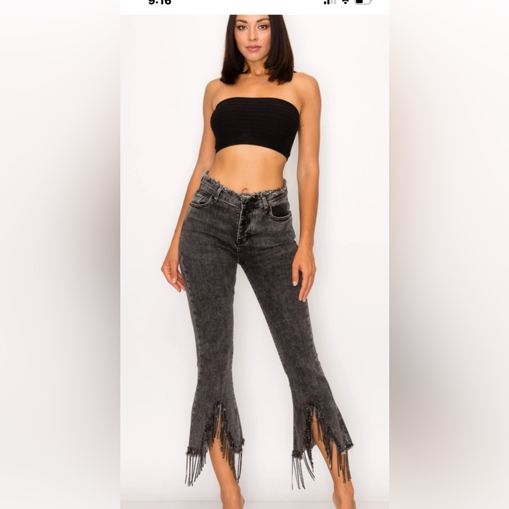 Blue b. Women's rhinestone fringe charcoal Jeans NWT